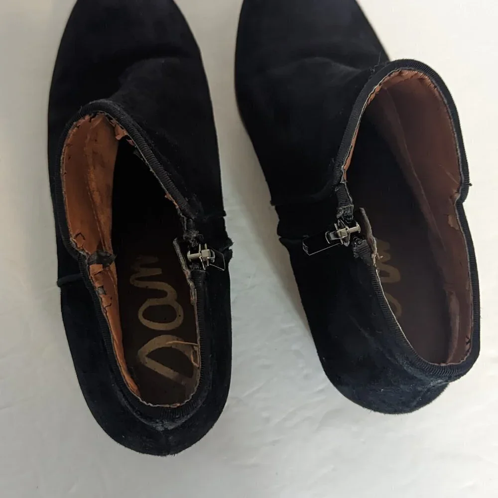 Sam Edelman‎ Western Petty Suede Boot Black Leather Boho Stagecoach 7.5